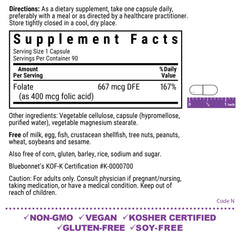 Vegetable capsules containing 400 mcg folic acid