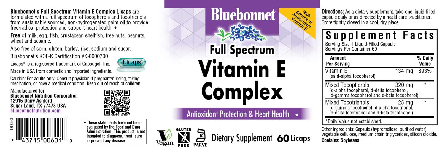 BlueBonnet Full Spectrum Vitamin E Licaps close-up for vegetarian daily use.