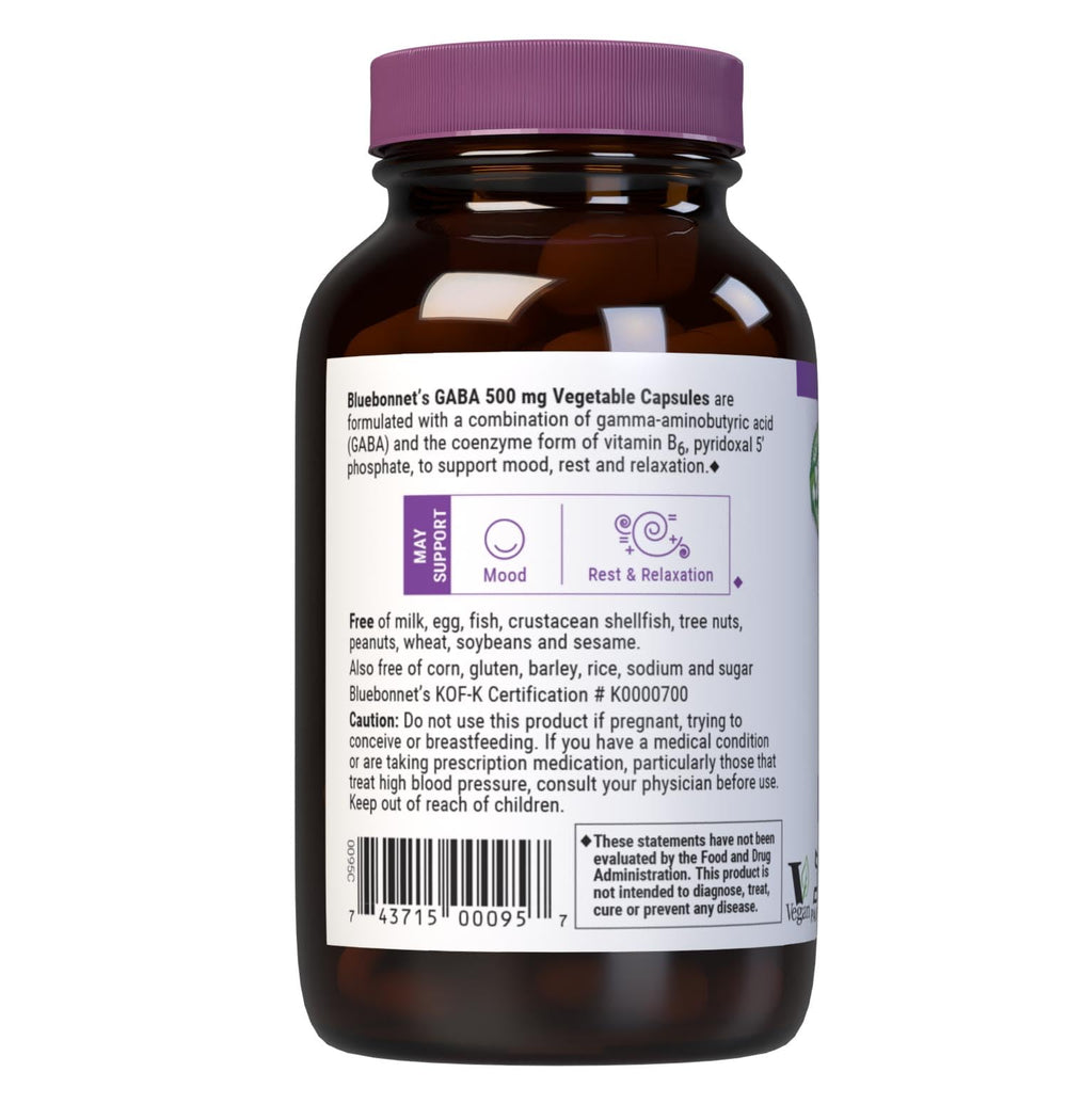 BlueBonnet GABA bottle with supplement facts panel