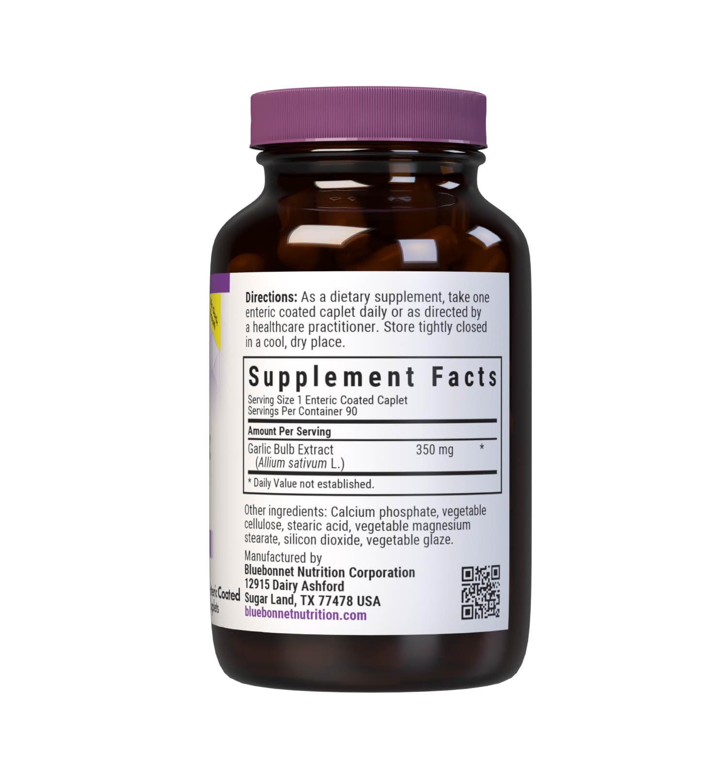 Close-up of BlueBonnet garlic extract enteric-coated caplets