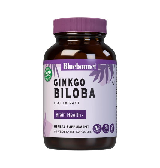 BlueBonnet Ginkgo Biloba Leaf Extract capsules bottle label showing 60 count