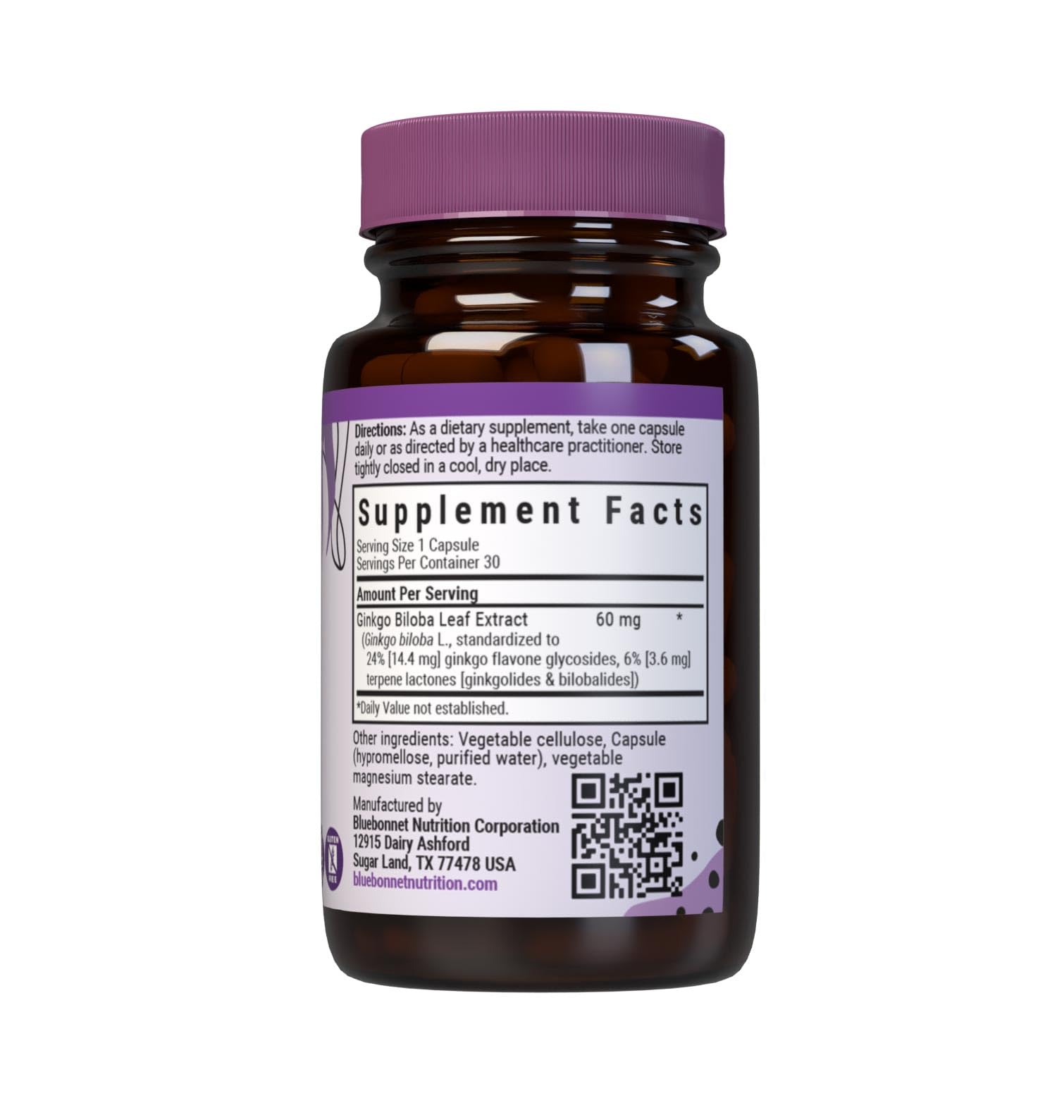 Close-up of BlueBonnet Ginkgo Biloba Leaf Extract Capsules in bottle