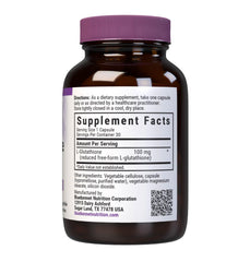 Label showcasing 100 mg L-Glutathione per serving