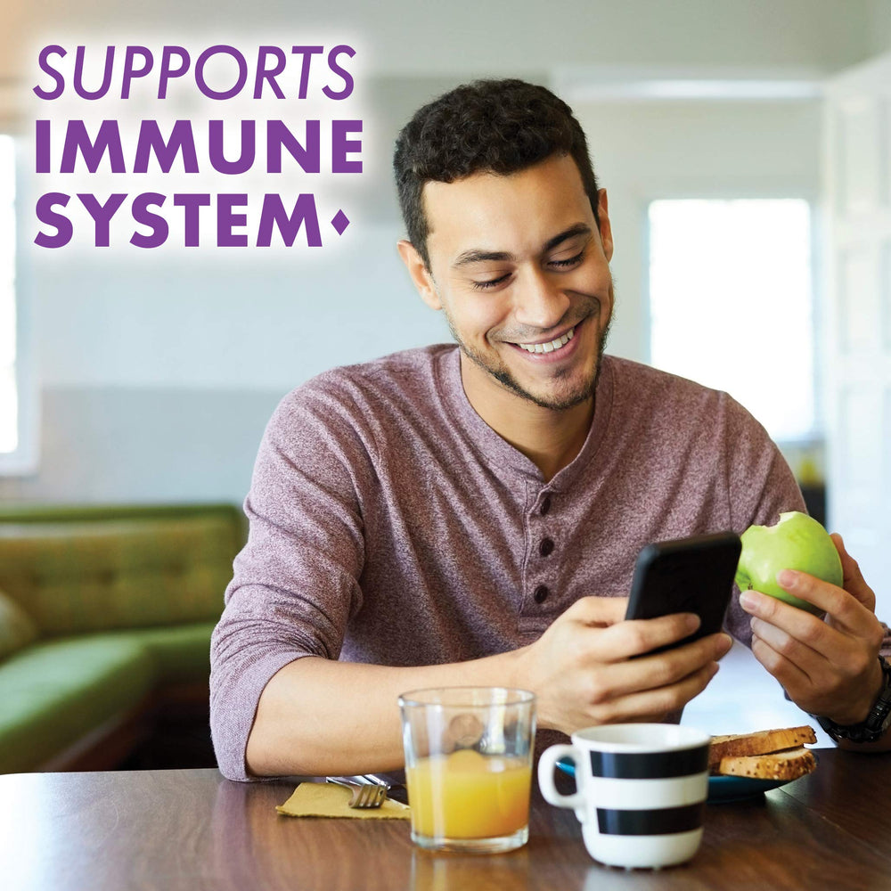 Bottle showing 90 caplets for immune health