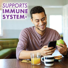 Bottle showing 90 caplets for immune health