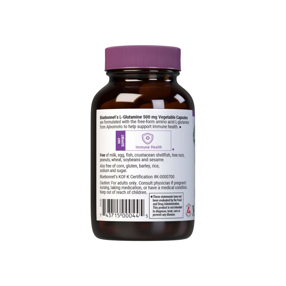 Front of Bluebonnet L-Glutamine 500 mg bottle with 50 capsules