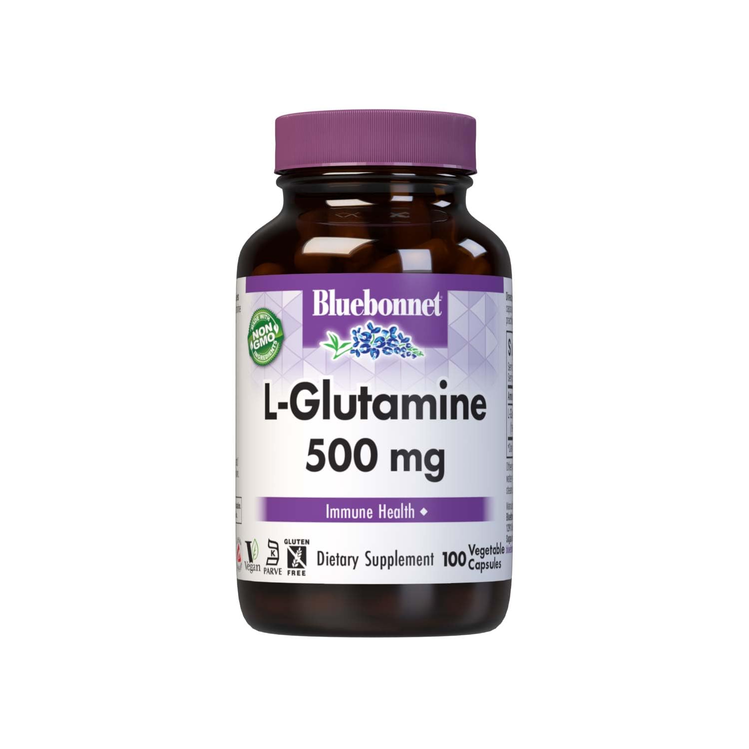 Bluebonnet L-Glutamine 500 mg vegetable capsules bottle label