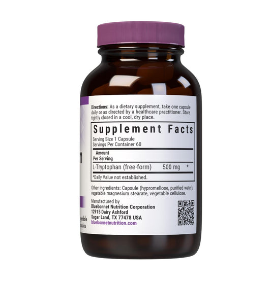 Close-up of Bluebonnet L-Tryptophan 500 mg veggie capsules