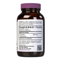 Bluebonnet L-Tyrosine 500 mg vegetable capsules packaging label