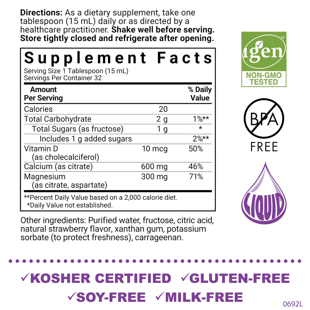 Bluebonnet Liquid Calcium Citrate Strawberry bottle label with ingredients