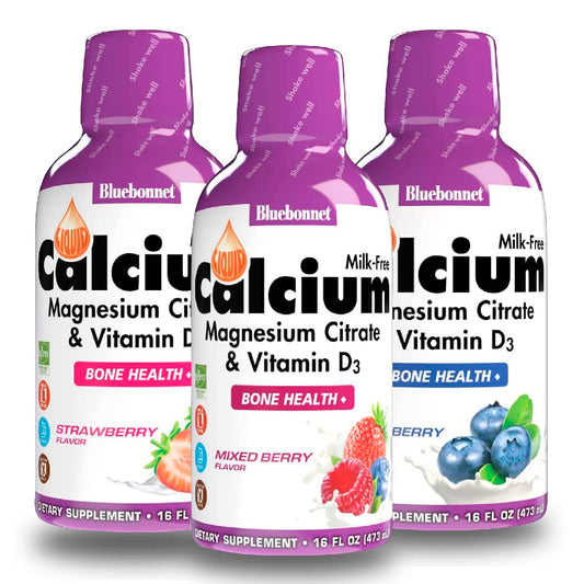 Bluebonnet Nutrition Liquid Calcium Magnesium Citrate with Vitamin D3 Blueberry flavor bottle 16 oz