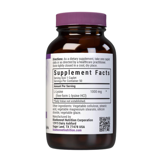 Bluebonnet L-Lysine 1000 mg Caplets bottle side view