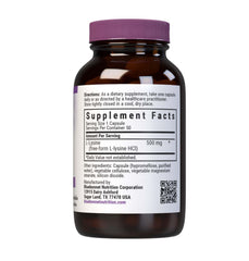 Close-up of Bluebonnet L-Lysine 500 mg capsules