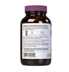 Bluebonnet L-Lysine 500 mg bottle with product label