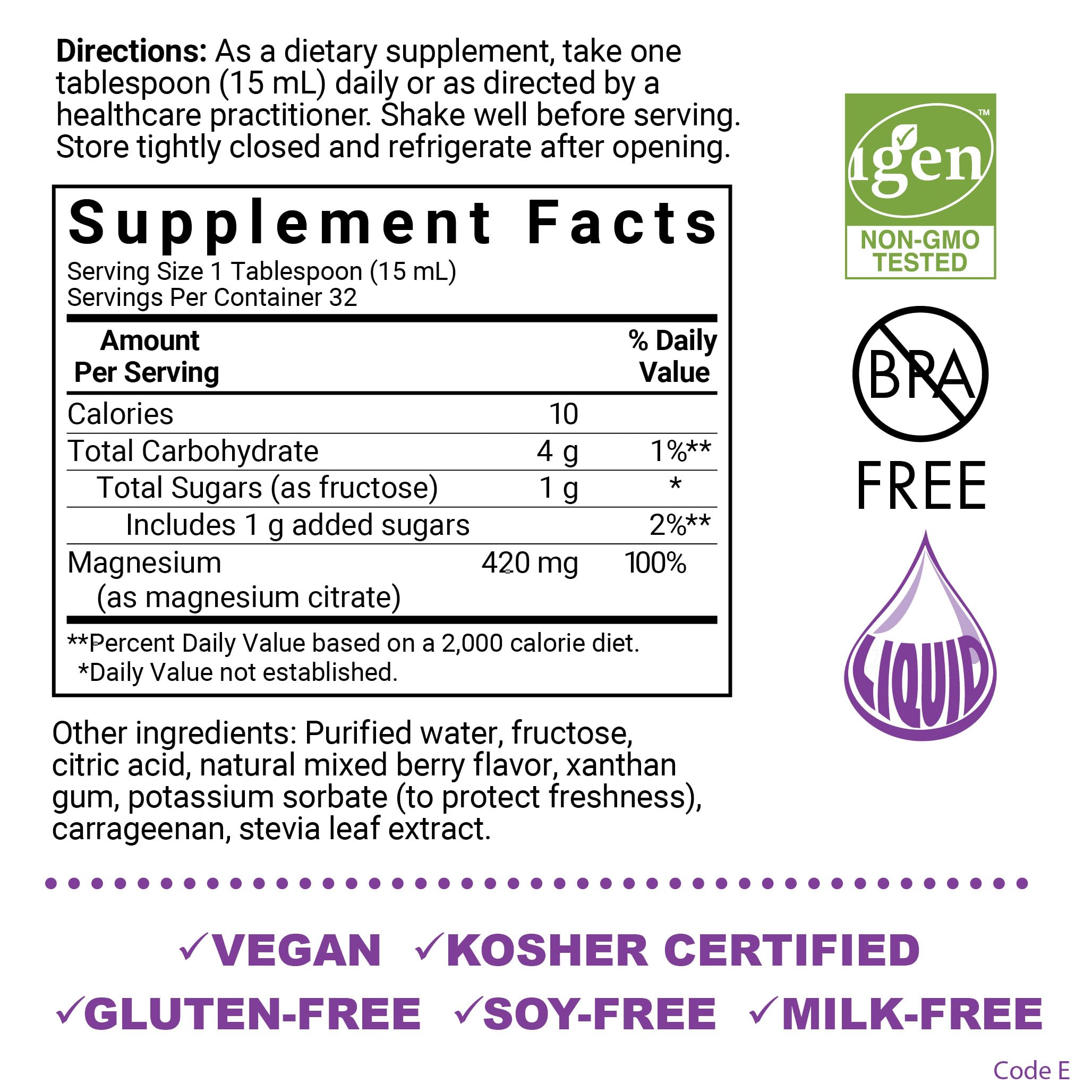 Close-up of Bluebonnet Magnesium Citrate label showing 420 mg