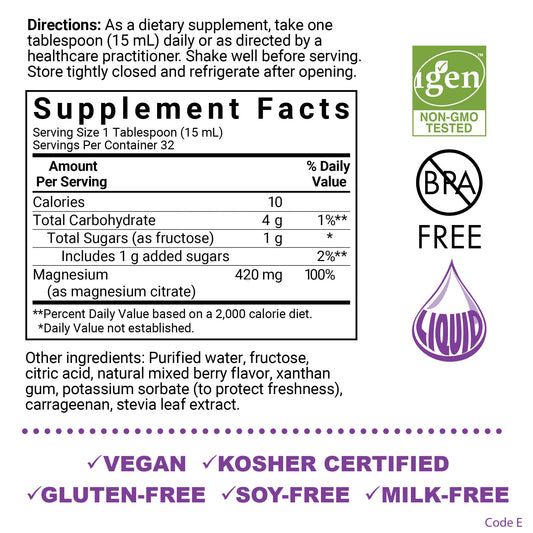 Close-up of Bluebonnet Magnesium Citrate label showing 420 mg