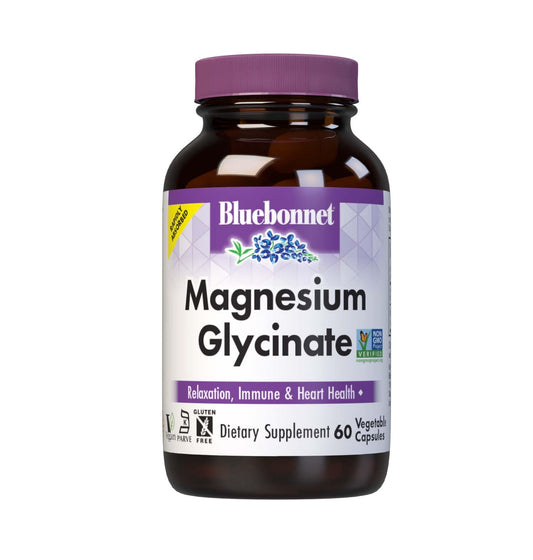 Front view of Bluebonnet Magnesium Glycinate 400 mg 60 vegan capsules