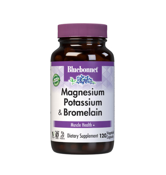 Bluebonnet Magnesium Potassium Bromelain capsules bottle close-up