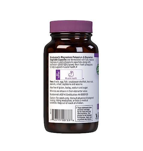 Close-up of Bluebonnet Magnesium Potassium Bromelain capsules label