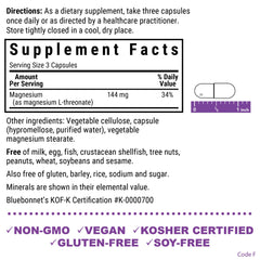 Nutrition facts panel showing 144 mg per serving Magtein magnesium