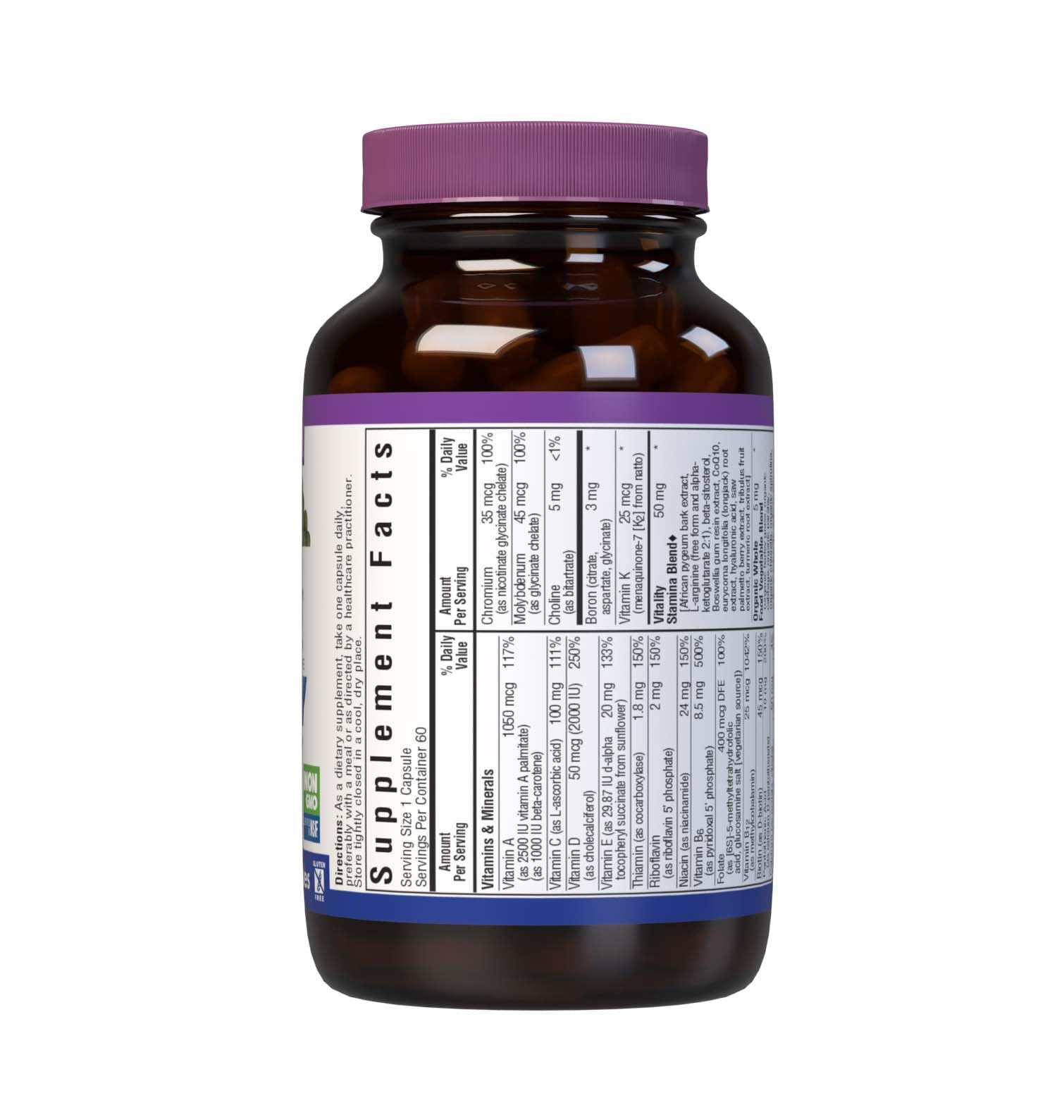 Label close-up of Bluebonnet Men's ONE 40+ multivitamin