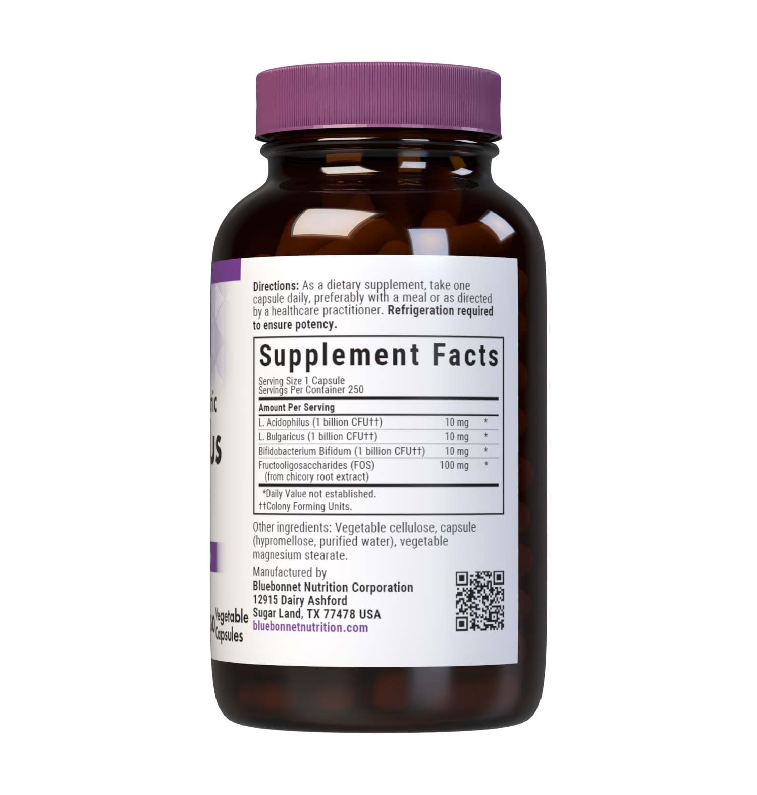 Back label listing 3 Billion CFU per serving and probiotic strains