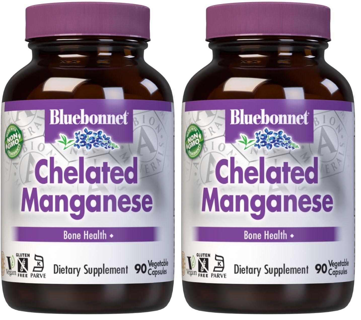 BlueBonnet Nutrition Albion Chelated Manganese bottle – 90 capsules, pack of 2
