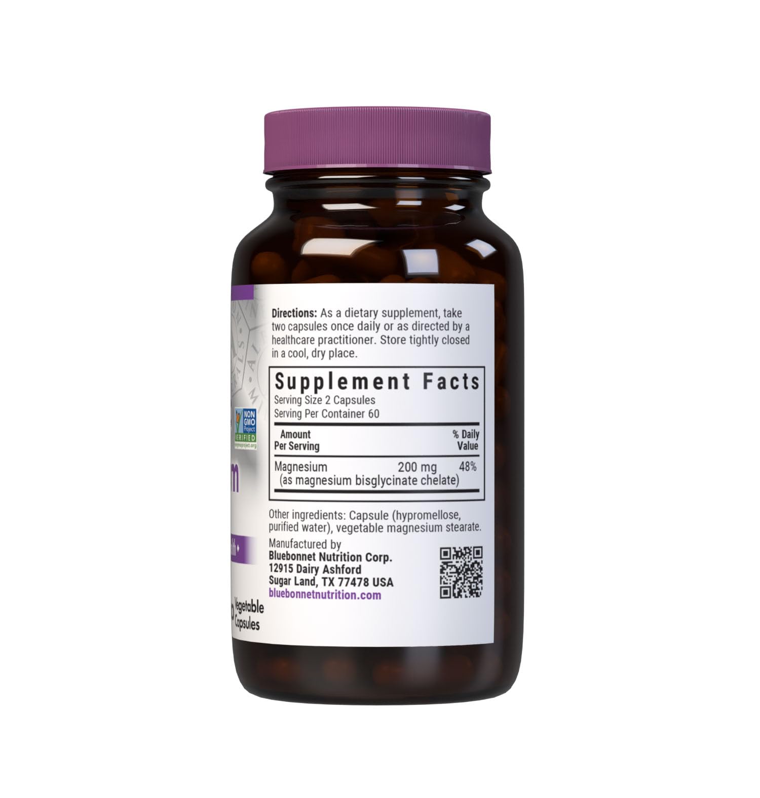 Albion Chelated Magnesium 200 mg back label with nutrition facts