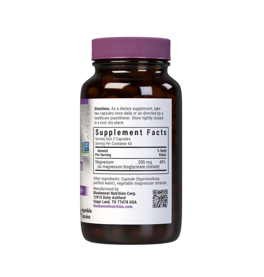 Albion Chelated Magnesium 200 mg back label with nutrition facts