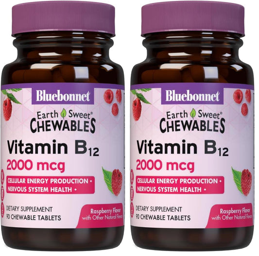 BlueBonnet Nutrition Earth Sweet Vitamin B12 2000 mcg Raspberry Chewables bottle front