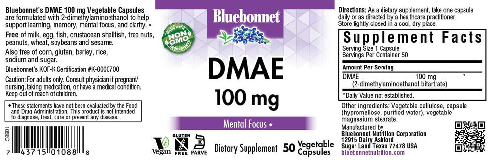 DMAE 100 mg capsules with Bluebonnet Nutrition label
