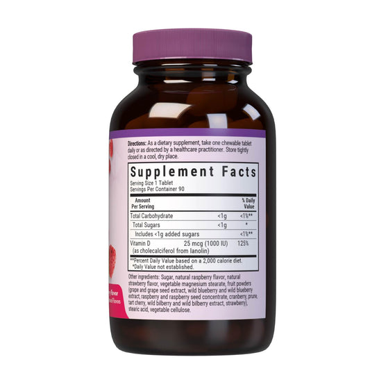 EarthSweet Vitamin D3 Raspberry Chewable bottle with 90 tablets per bottle