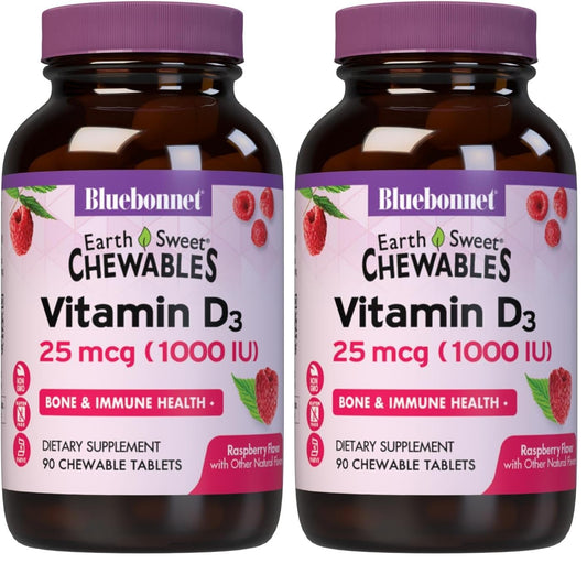 Bluebonnet EarthSweet Vitamin D3 1000IU Raspberry Chewable - Pack of 2 (Hero image)