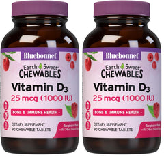 Bluebonnet EarthSweet Vitamin D3 1000IU Raspberry Chewable - Pack of 2 (Hero image)
