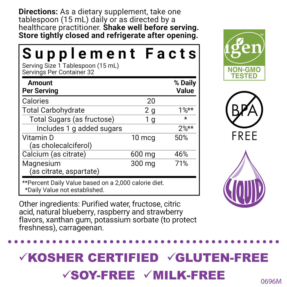 Bluebonnet Nutrition Liquid Calcium Citrate Magnesium Vitamin D3 bottle label close-up