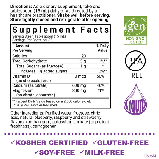 Bluebonnet Nutrition Liquid Calcium Citrate Magnesium Vitamin D3 bottle label close-up