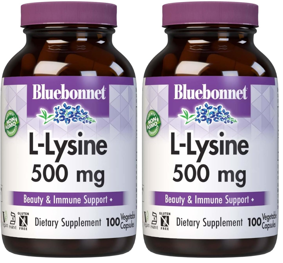 BlueBonnet Nutrition L-Lysine 500mg bottle with 100 capsules per bottle (Pack of 2)