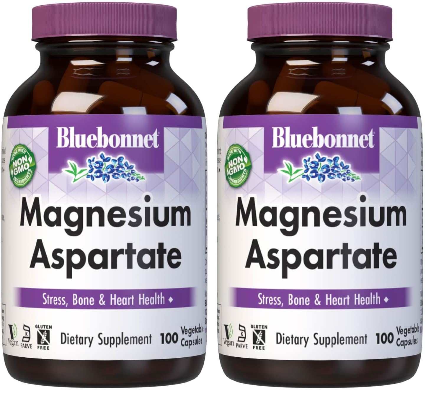 Bluebonnet Nutrition Magnesium 400 mg Chelated Magnesium Aspartate bottle - Pack of 2