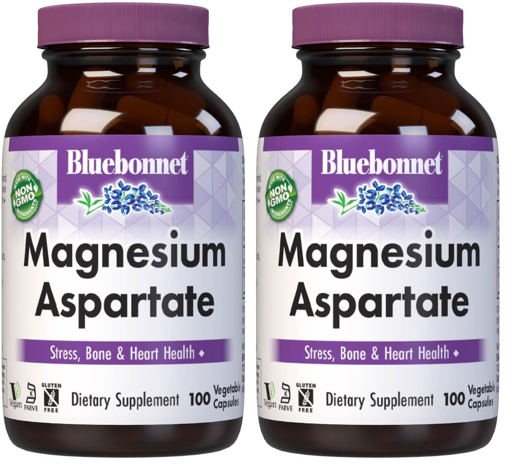 Bluebonnet Nutrition Magnesium 400 mg Chelated Magnesium Aspartate bottle - Pack of 2