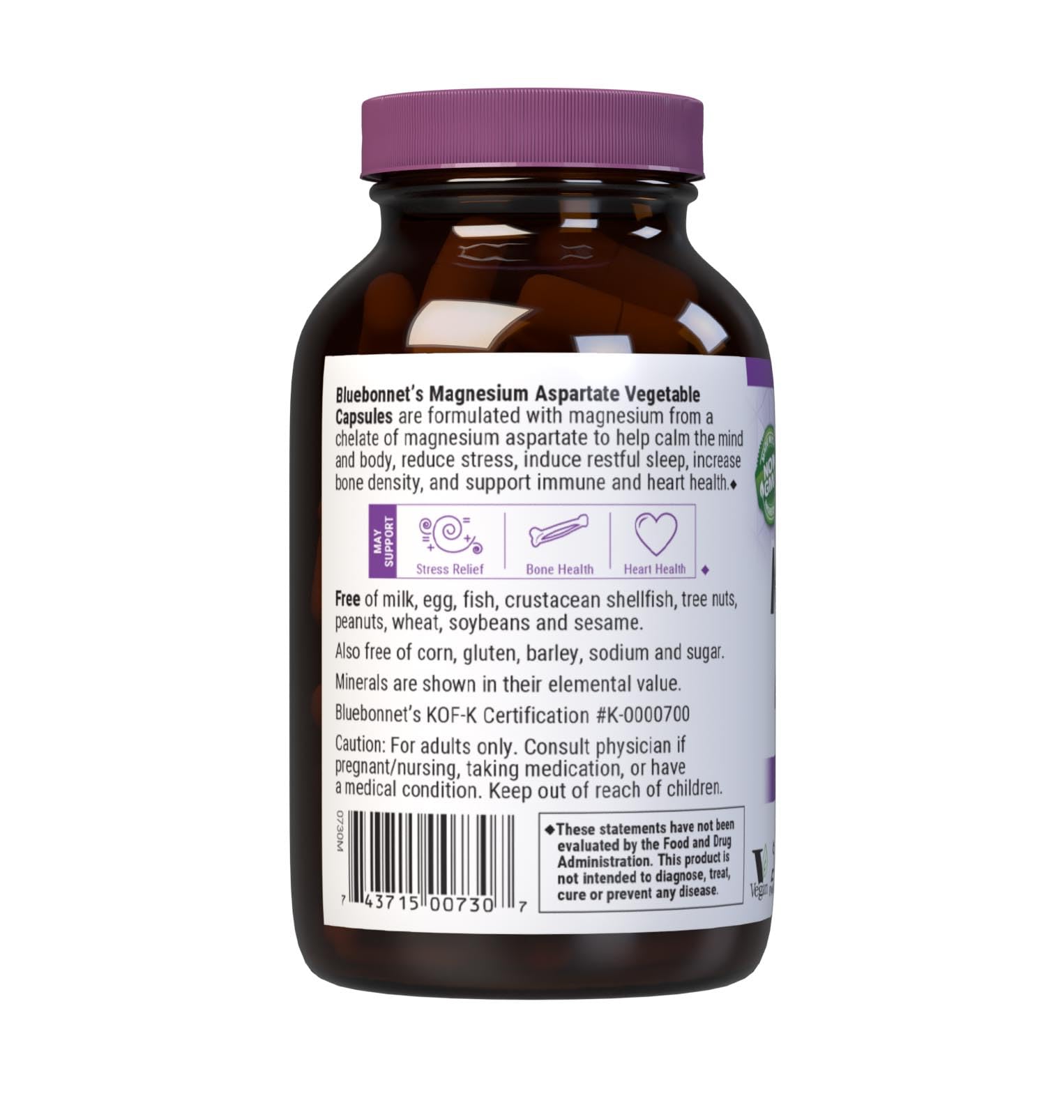 Label for Bluebonnet Magnesium Aspartate supplement