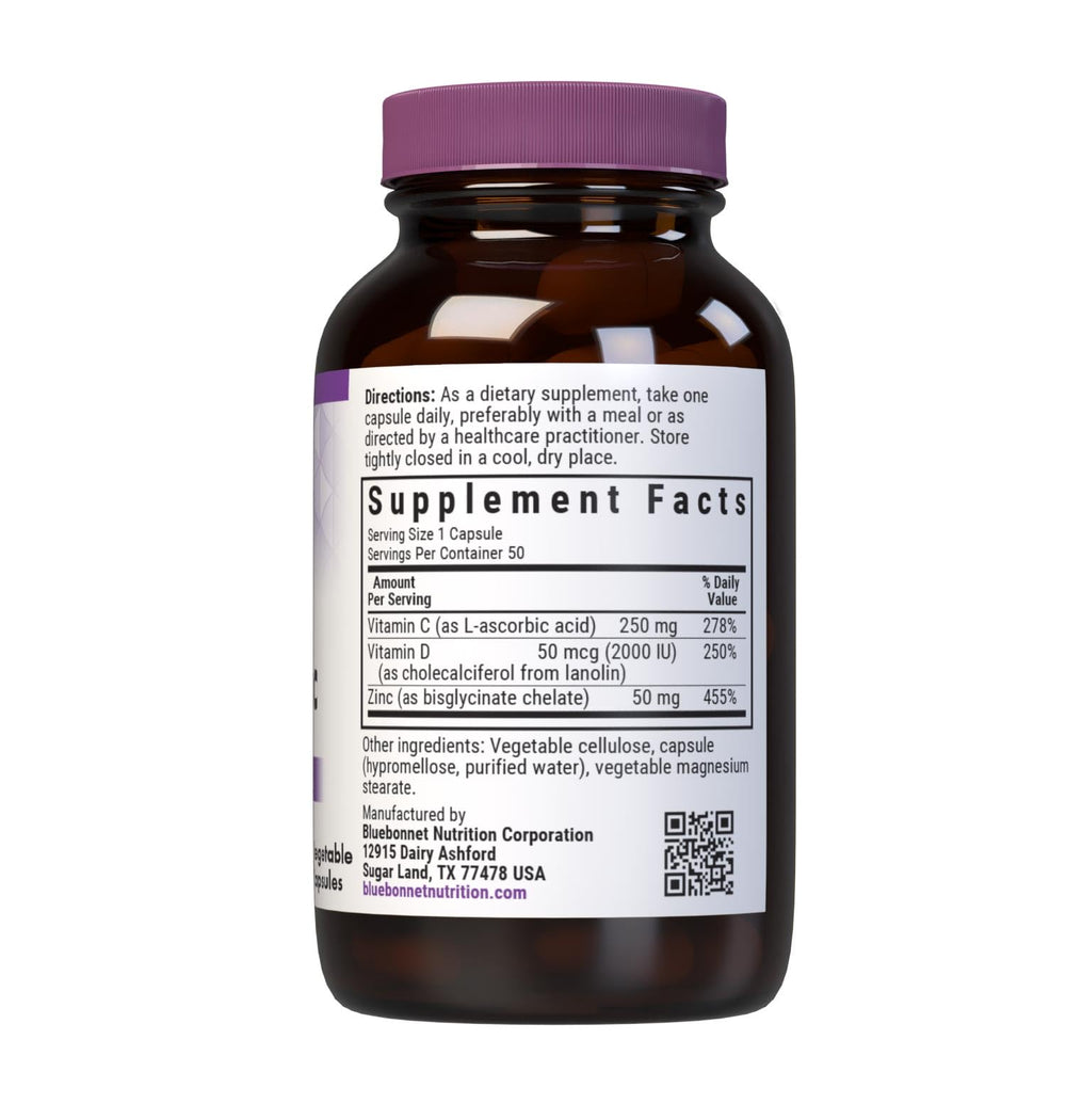Close-up of label showing Vitamin C D3 and Zinc information