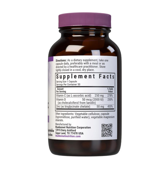 Close-up of label showing Vitamin C D3 and Zinc information
