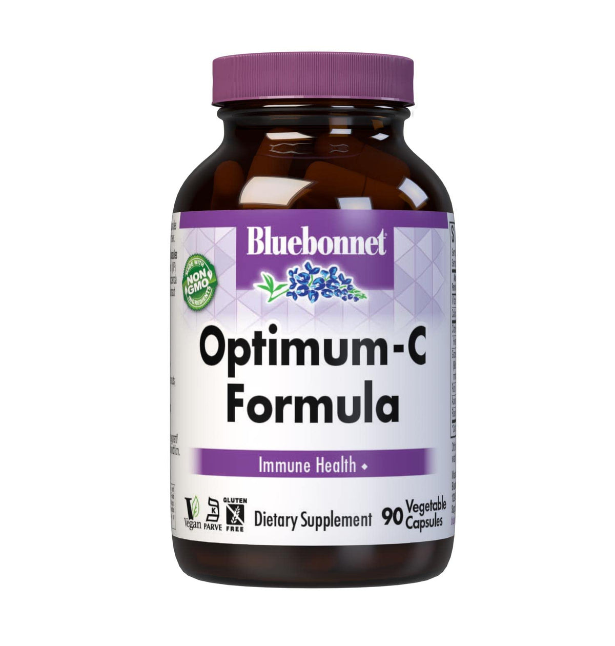 BlueBonnet Optimum C Formula vitamin C capsules bottle front view, 90 capsules