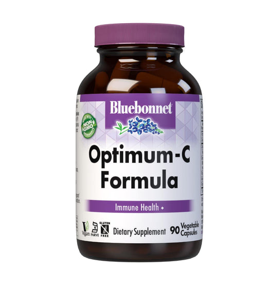 BlueBonnet Optimum C Formula vitamin C capsules bottle front view, 90 capsules