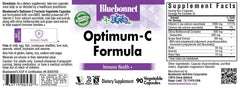 Close up of BlueBonnet Optimum C Formula bottle label showing 90 capsules