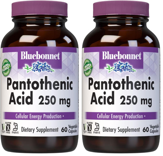BlueBonnet Pantothenic Acid 250 mg bottle label close-up