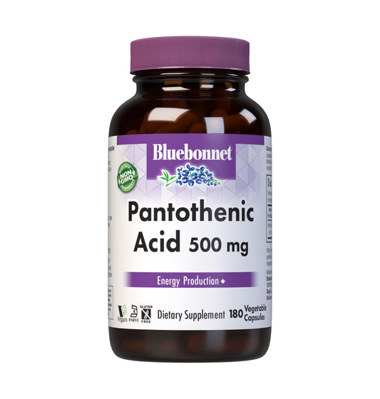 Bluebonnet Pantothenic Acid 500 mg Vegetable Capsules bottle front label