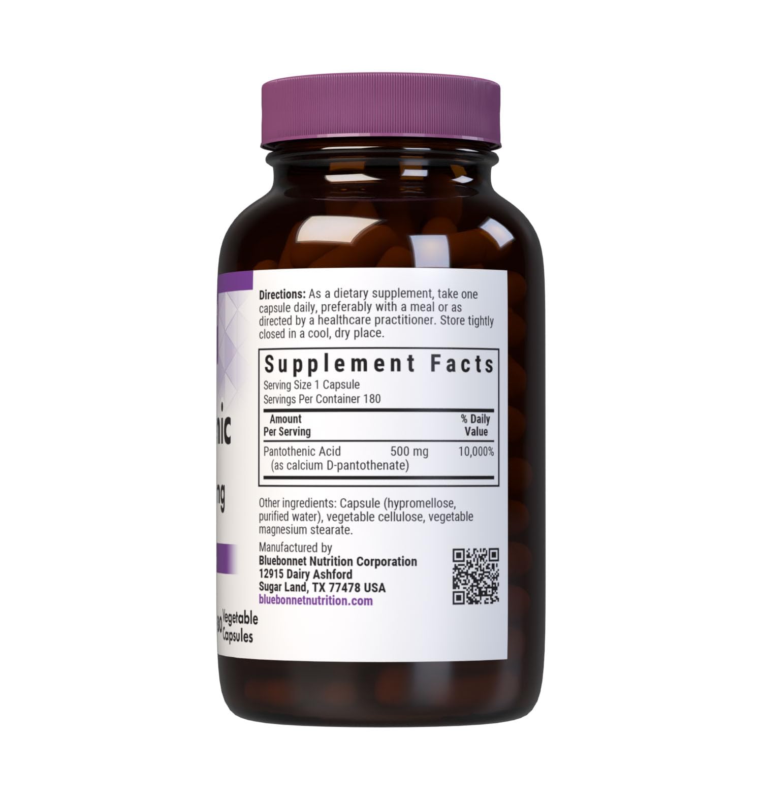 Close-up of Pantothenic Acid 500 mg capsules and bottle