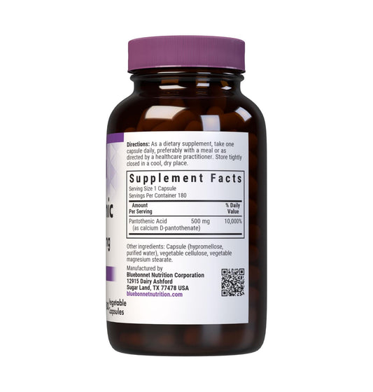Close-up of Pantothenic Acid 500 mg capsules and bottle