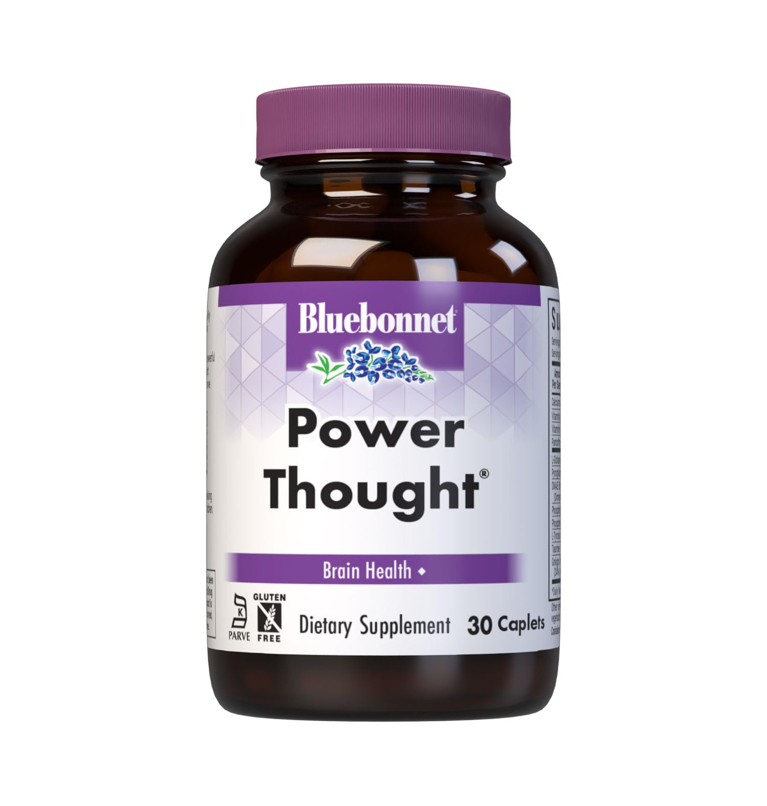 BlueBonnet Power Thought Caplets bottle and label